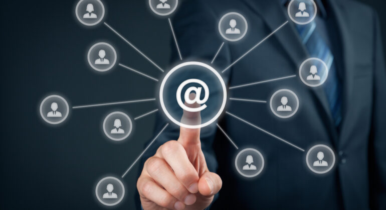 Email,Marketing,,Newsletter,And,Bulk,Mail,Concepts.,Businessman,Click,On